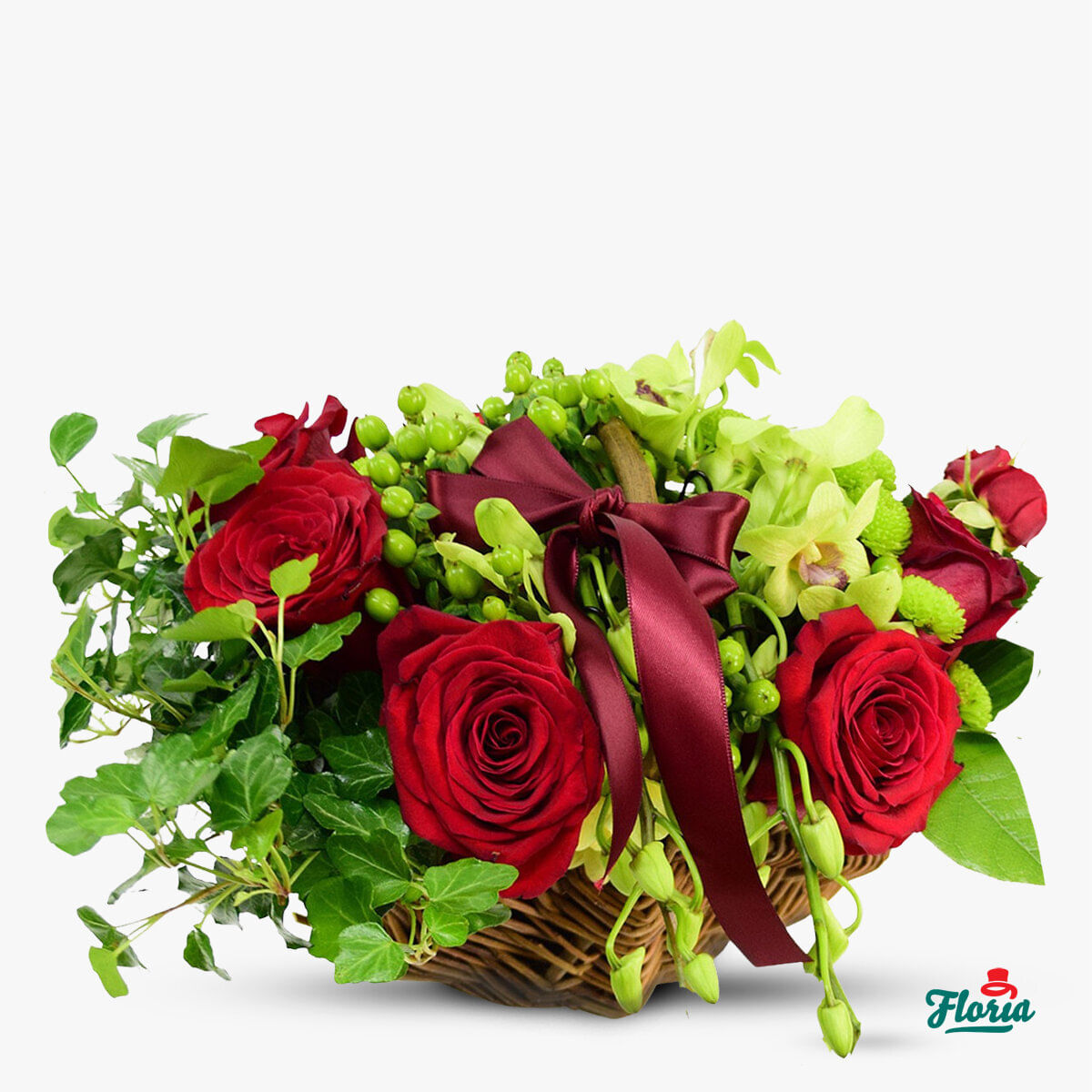 Cos cu flori – Aranjament cosulet cu trandafiri – premium