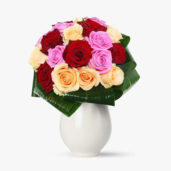 Buchet de 17 trandafiri multicolori