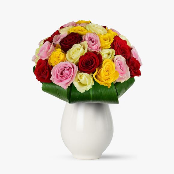 Buchet de 45 trandafiri multicolori