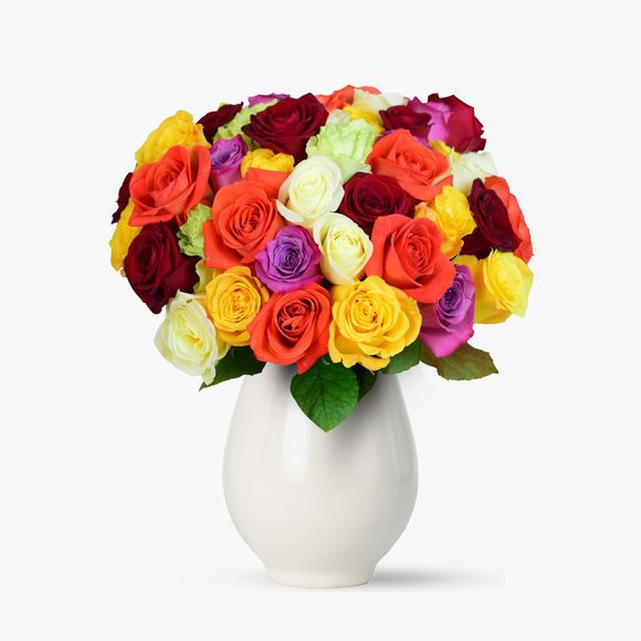 Buchet de 55 trandafiri multicolori