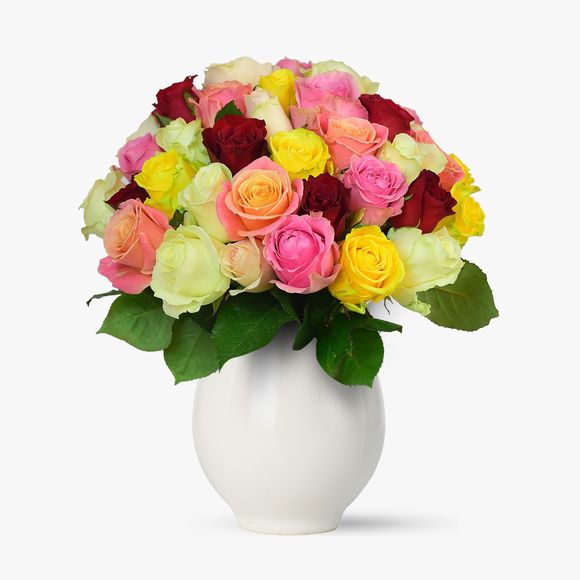 Buchet de 75 trandafiri multicolori