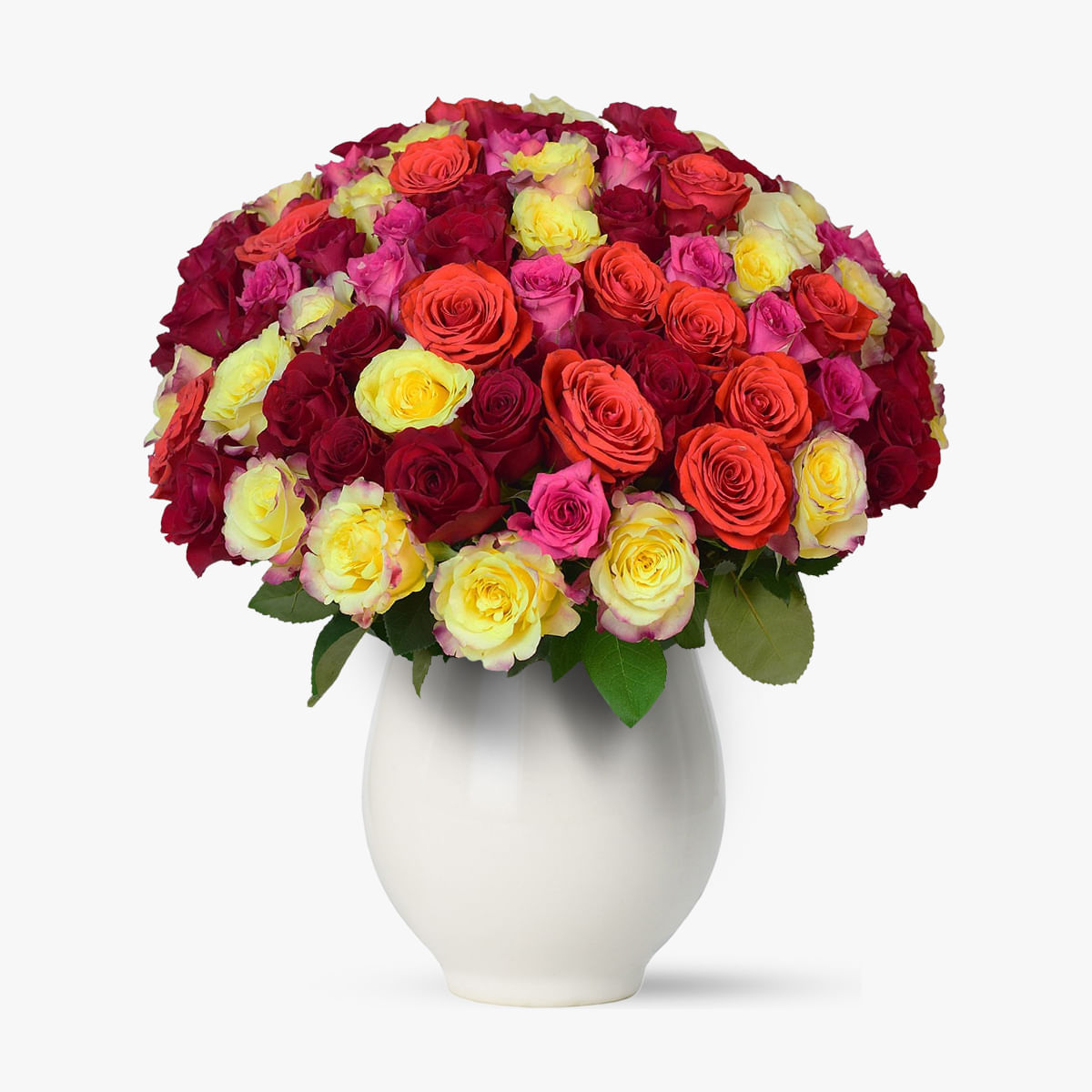 Buchet de 101 trandafiri multicolori indraznet si foarte colorat