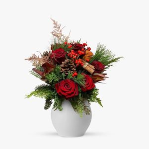 Christmas bouquet with holly and roses