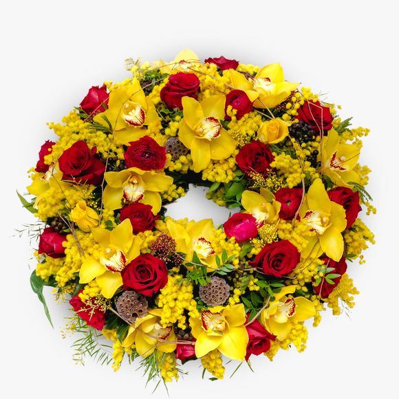 Funeral wreath with roses and cymbidium
