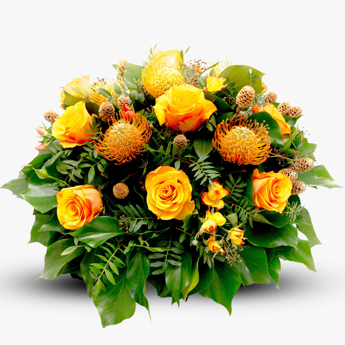 Coroana funerara circulara din trandafiri galbeni – Standard circulara