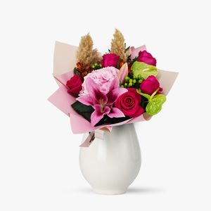Bouquet with hydrangea and pink lily