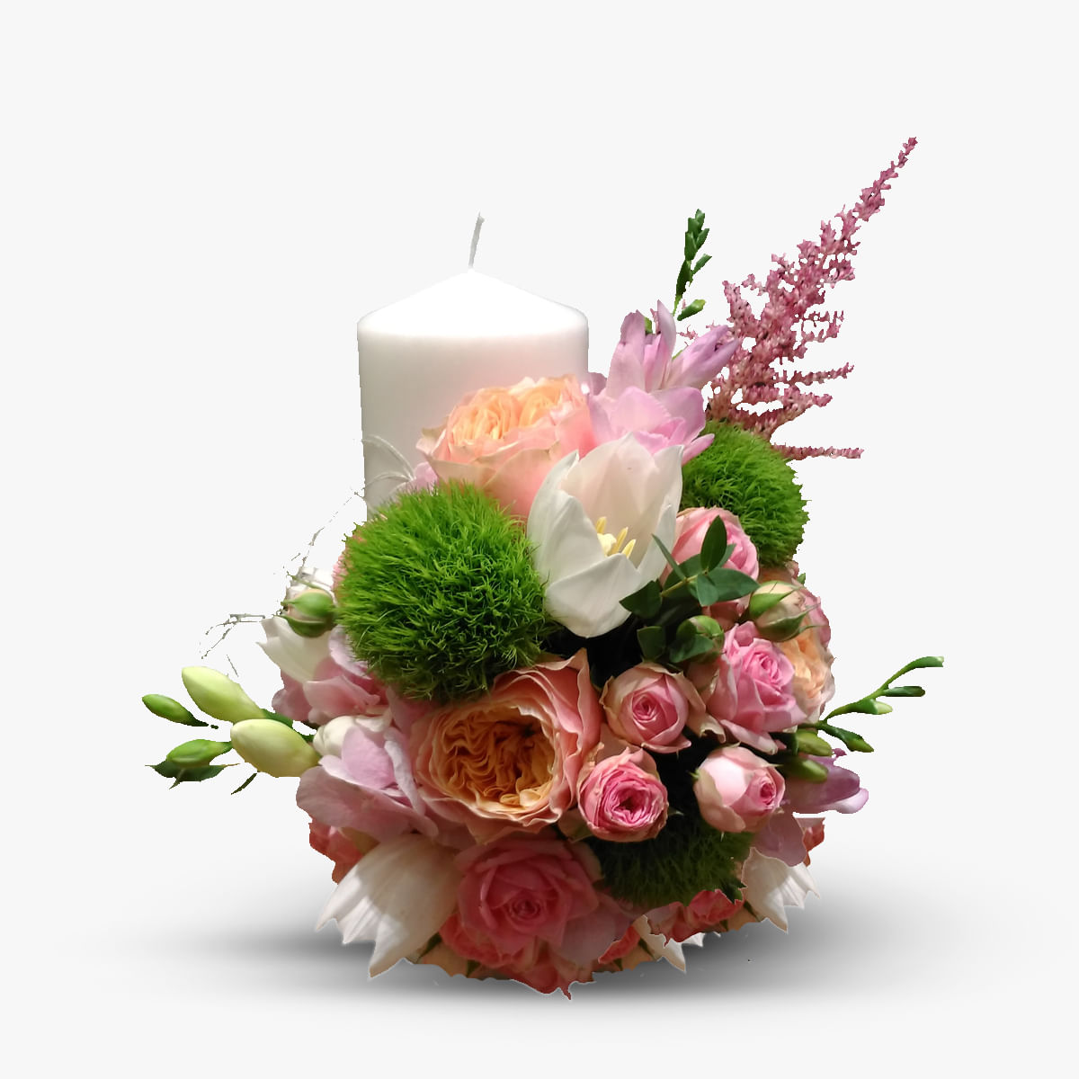 Aranjament de masa pentru nunta cu trandafiri crem – premium Aranjament