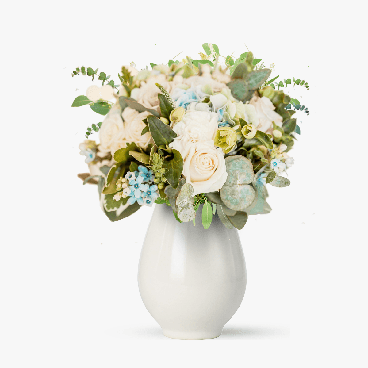 Buchet cu hortensia,trandafiri albi, oxipetalum Aromat