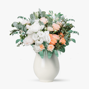 Bouquet with eucalyptus and orange roses