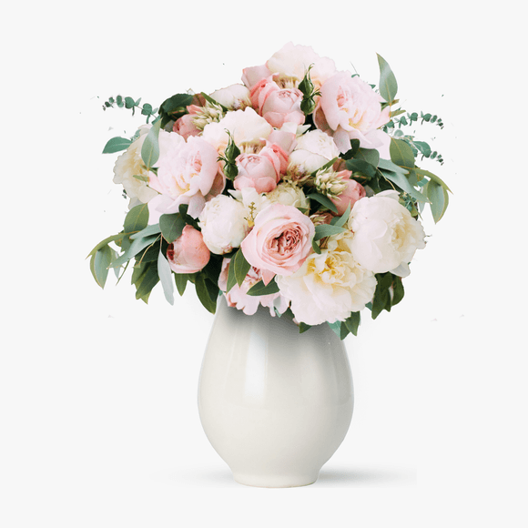 Bouquet with peonies and eucalyptus