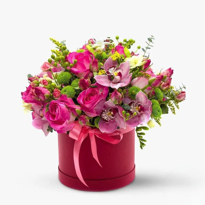 Cutie cu trandafiri si orhidee – Premium Cutie imagine 2022