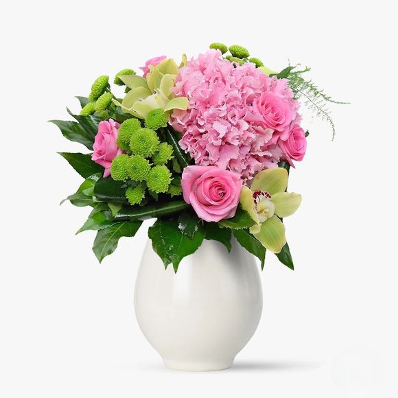 Buchet cu hortensie, cymbidium si santini