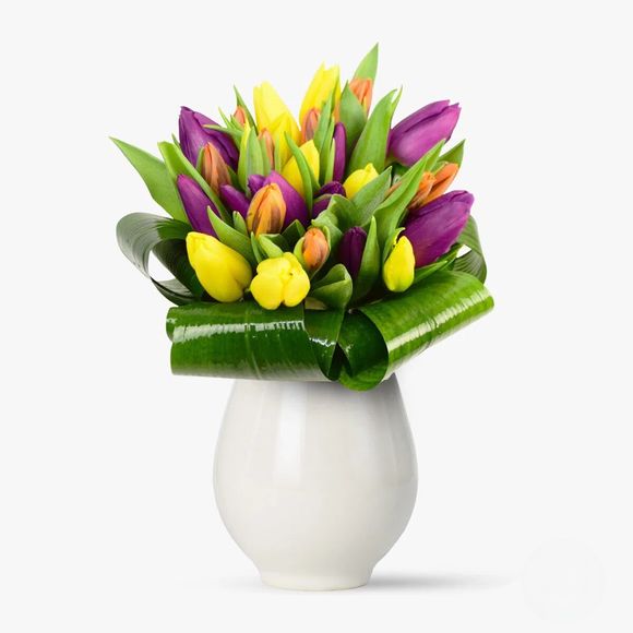 Bouquet of multicolored tulips