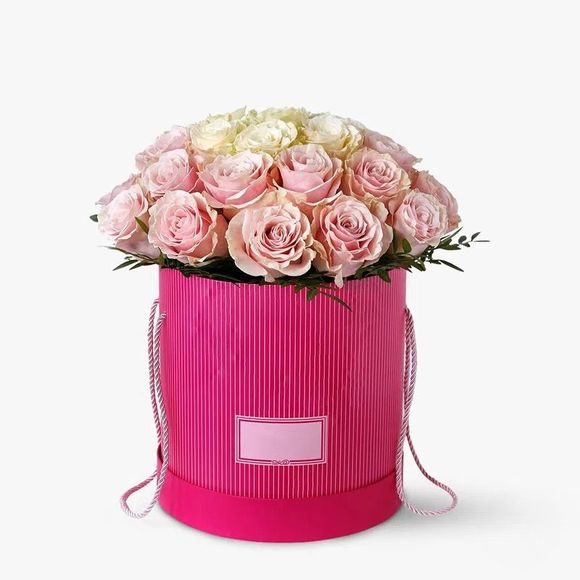 Box with white and pink roses