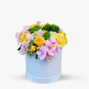 Box with yellow-pink flowers