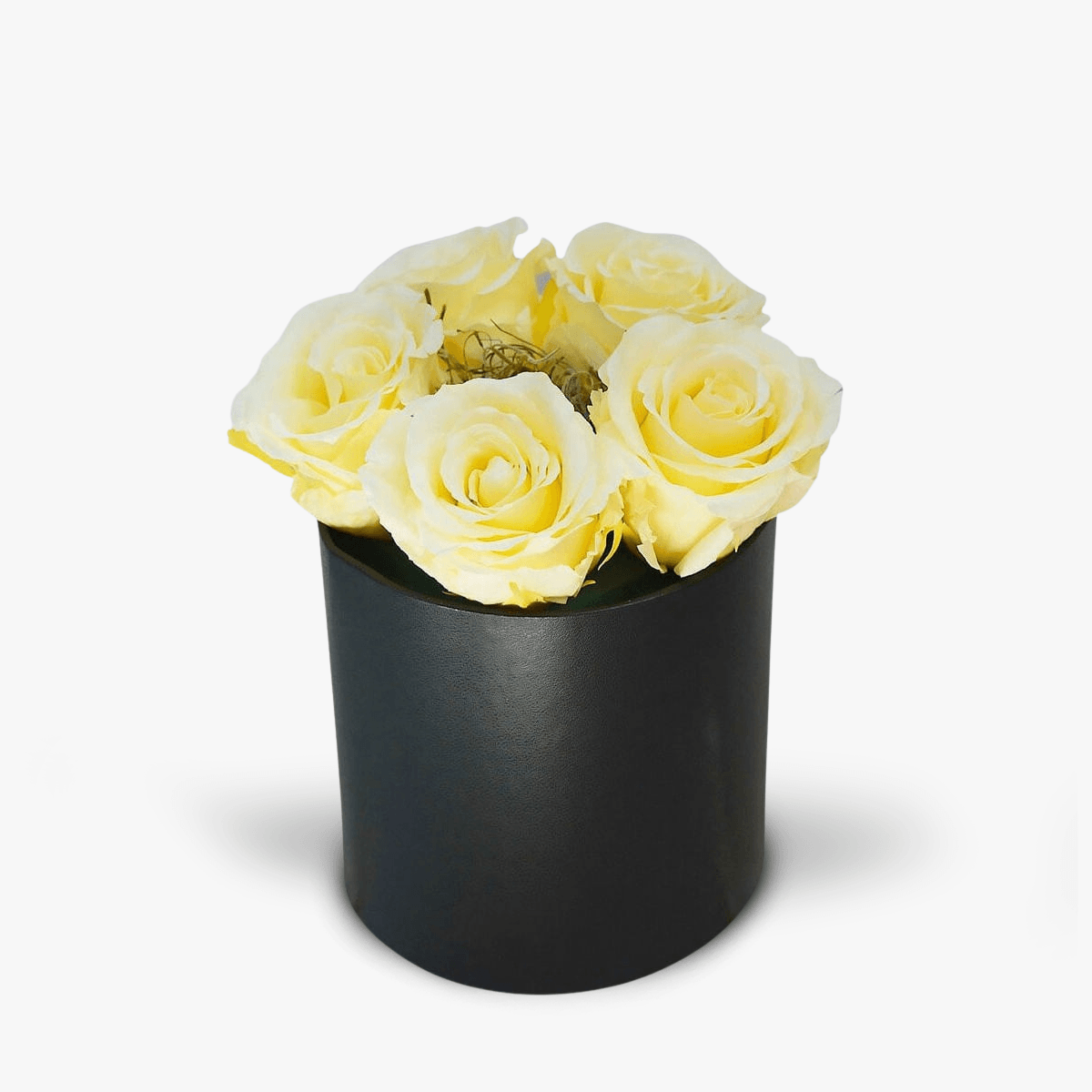 Cutie cu 5 trandafiri albi, criogenati – Standard albi