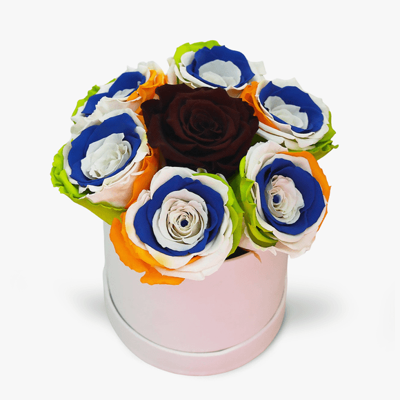 Box with 7 multicolored cryogenic roses