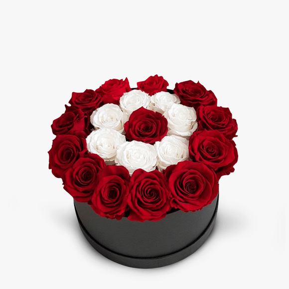 Box with 23 cryogenic red and white roses