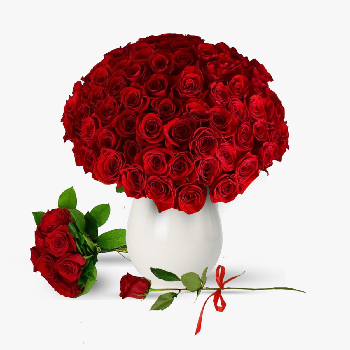 Buchet de flori cu 101 trandafiri rosii in livrati 3 pasi Cucereste-o