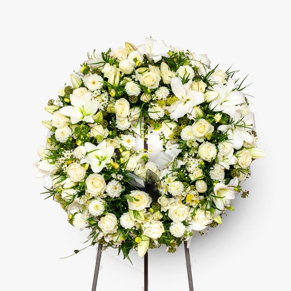 Funeral wreath with white flowers