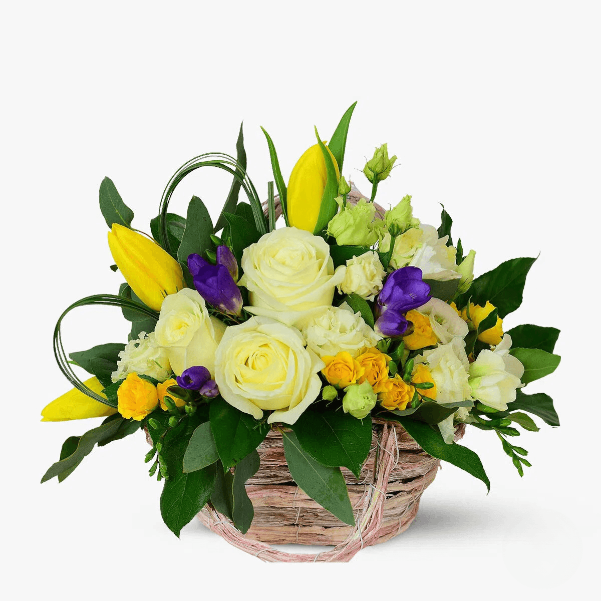 Cos cu flori – Bucuria aniversarilor – premium aniversarilor