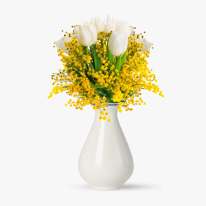 Bouquet with mimosa and tulips