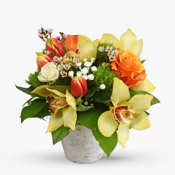 Arrangement with tulips and orchids