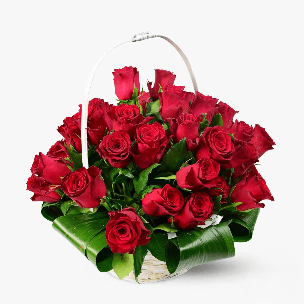 Cos cu flori – 51 trandafiri rosii in cos – Standard