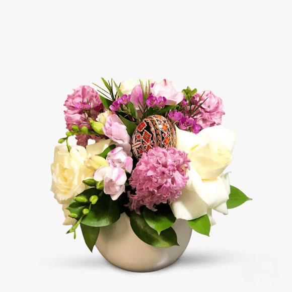 Easter arrangement with white roses