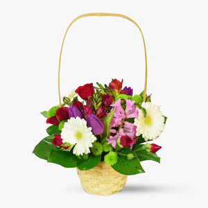 Flower basket - Arrangement with mini rose and tulips