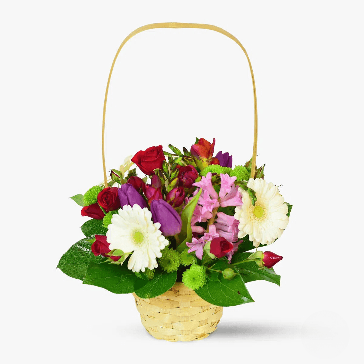Cos cu flori – Aranjament cu minirosa si lalele – premium Aranjament imagine 2022