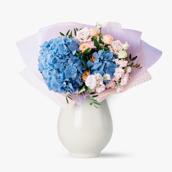 Bouquet with blue hydrangea