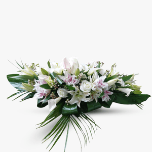 Coffin arrangement with roses and lilies