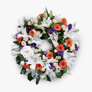 Coroana funerara cu flori colorate
