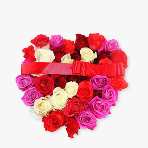 Inima din 31 trandafiri multicolori