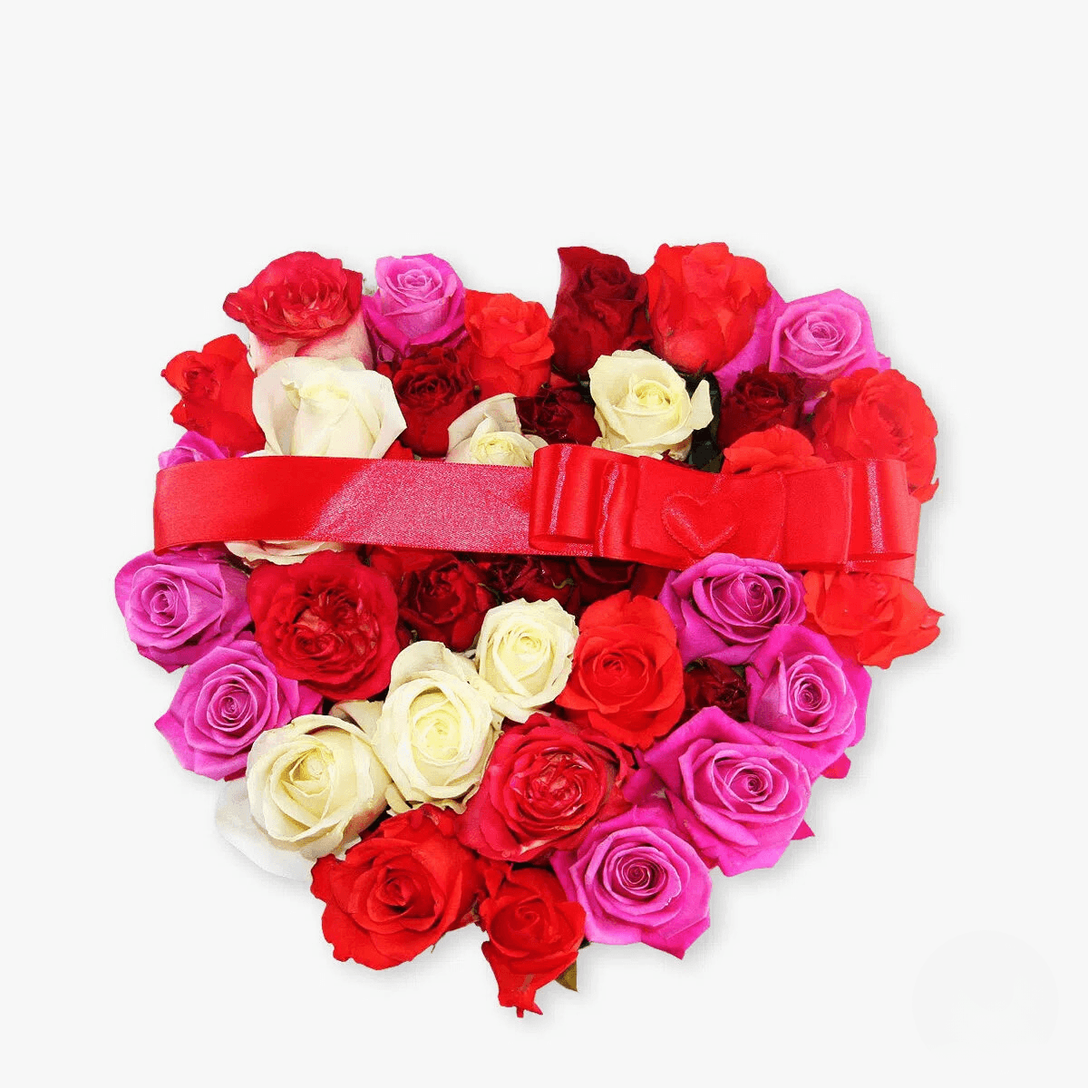 Inima din 31 trandafiri multicolori pentru seara perfecta