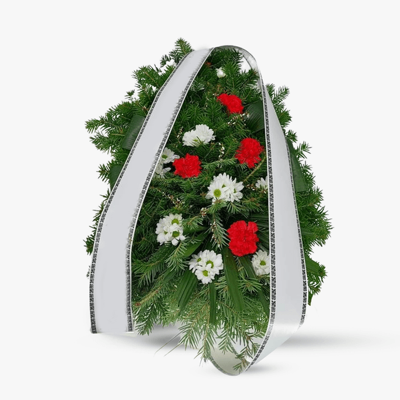 Aranjament funerar cu crizanteme si garoafe