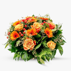 Funeral arrangement with orange roses
