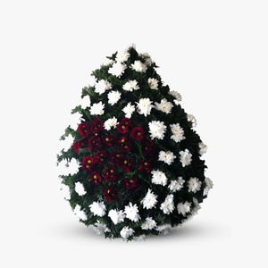 Coroana funerara cu crizanteme albe si grena