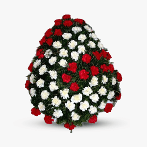 Coroana funerara cu garoafe albe si rosii