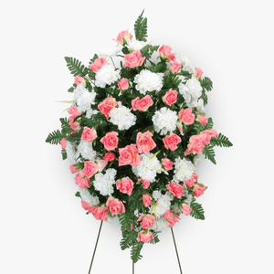 Funeral wreath with pink roses and white carnations