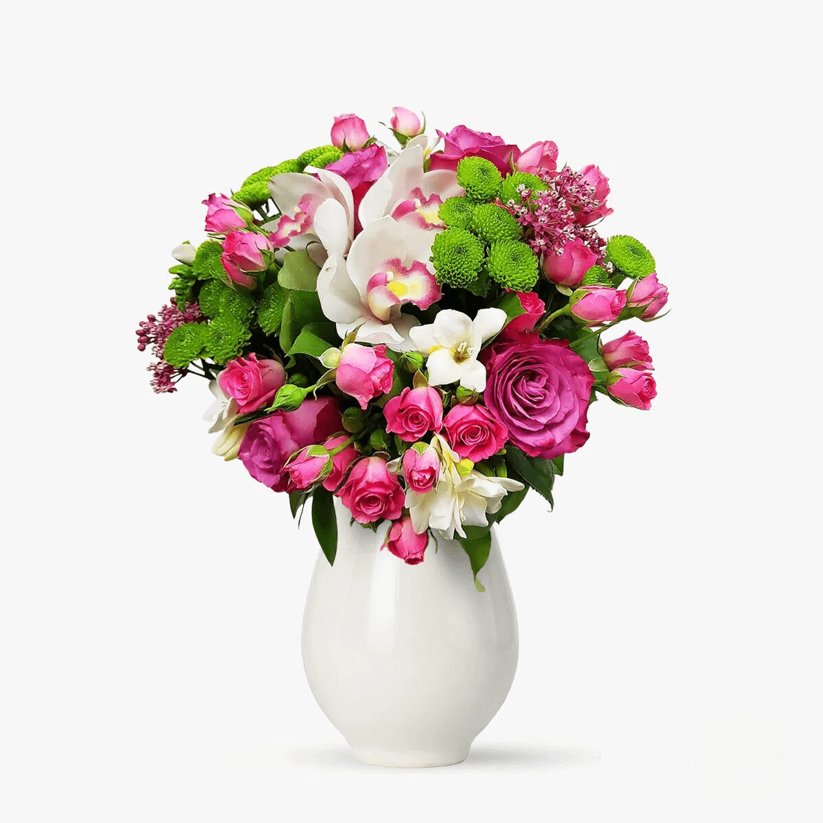 Buchet de flori cu cymbidium, santinii, minirosa Eleganta pura