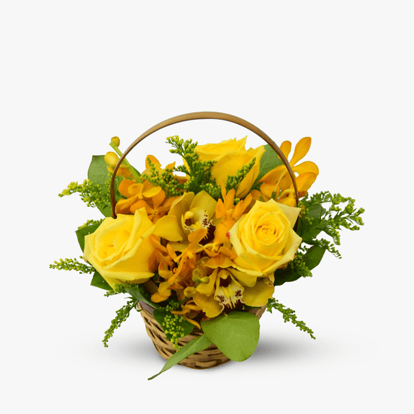 Corporate basket with orchids and roses