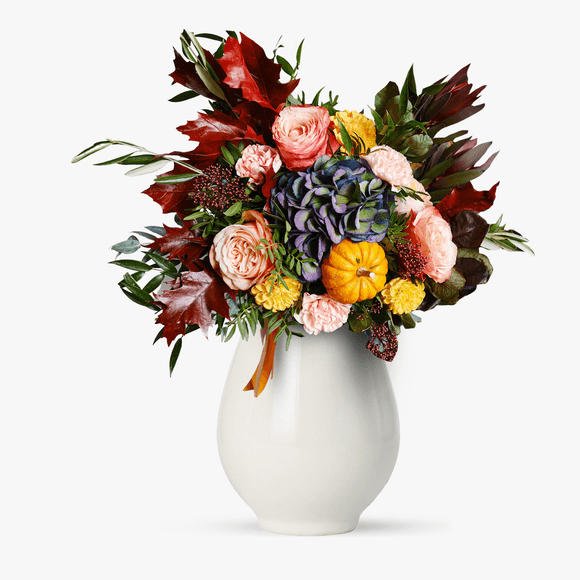 Autumn bouquet with blue hydrangea