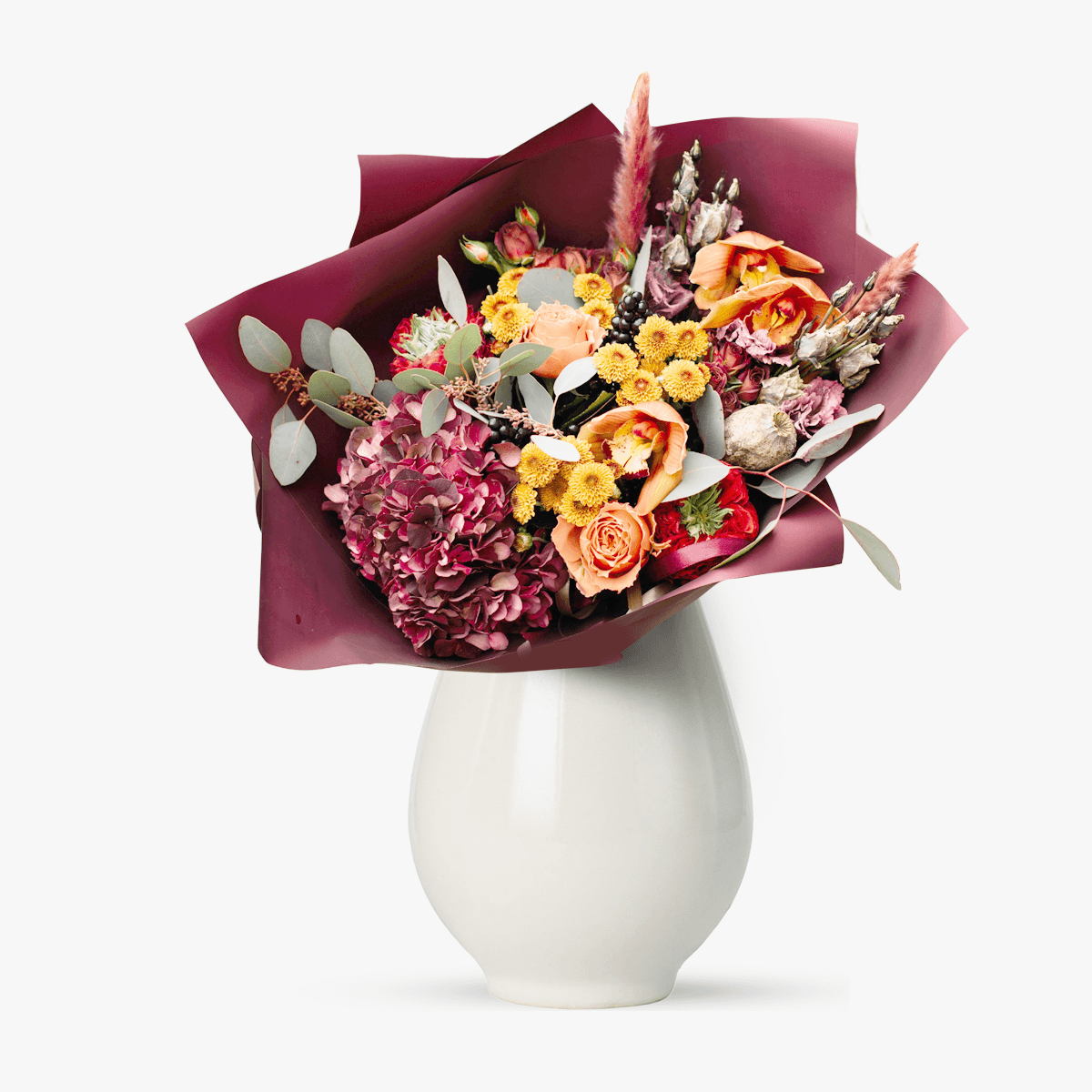 Buchet cu hortensie rosu aprins - Premium