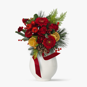 Red Christmas bouquet with carnations and gerbera