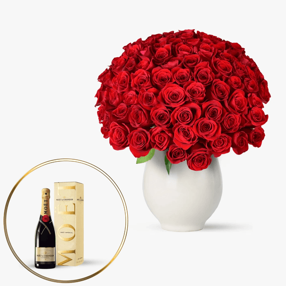 101 roses and Moet