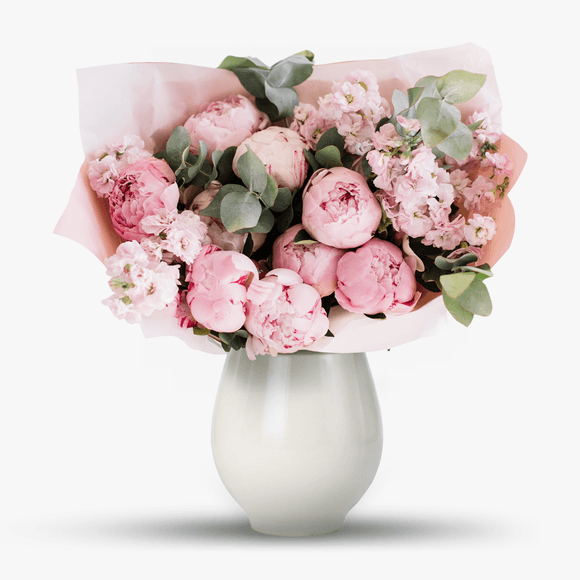 Bouquet with peonies and matthiola