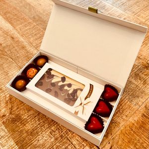 Box with chocolates and artisanal pralines