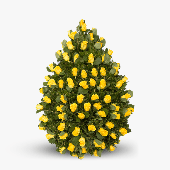 Fir funeral wreath with yellow roses